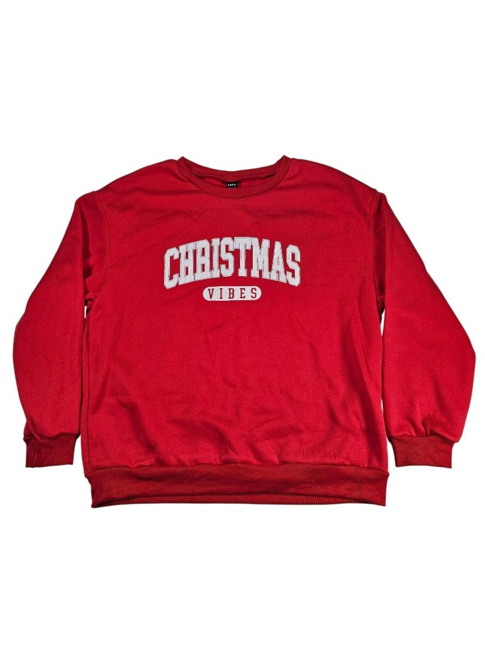 Shein Christmas Vibes Ribbed Crewneck Party Sweatshirt Size XL (12) Red
